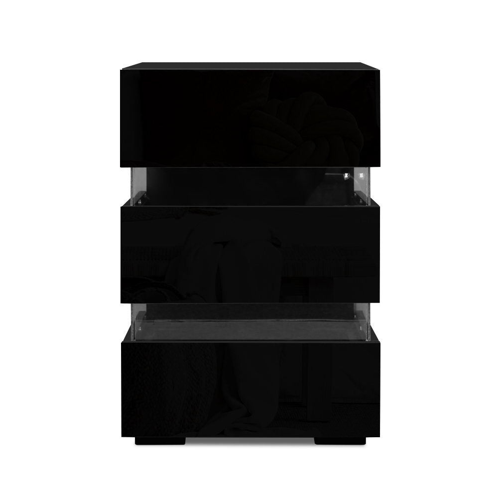 Lumi LED Bedside Table – Black – 3 Drawers