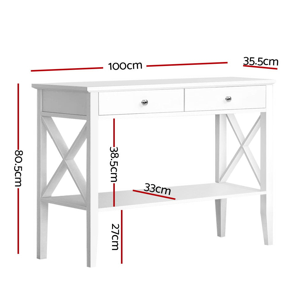 Chloe Console Table with 2 Drawers – White – 100 cm