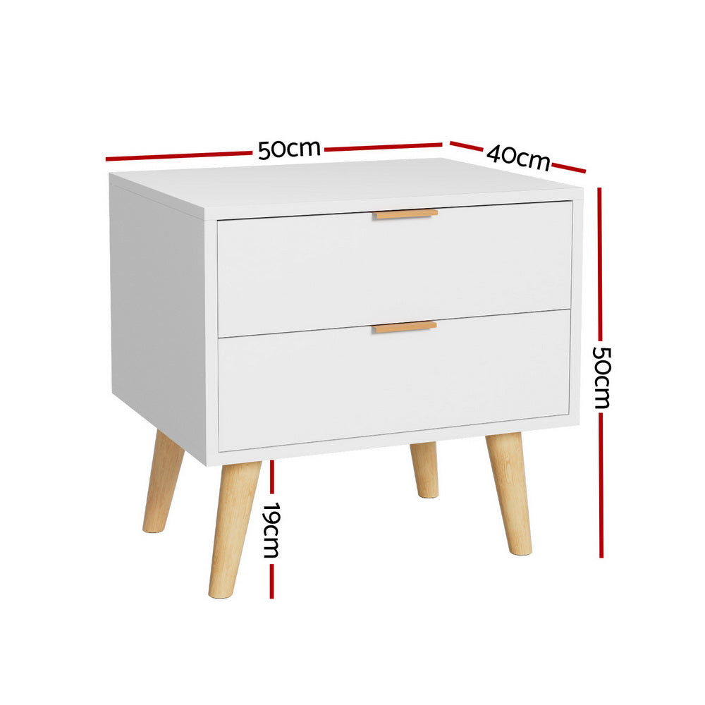 Ashford Bedside Table – White – 2 Drawer