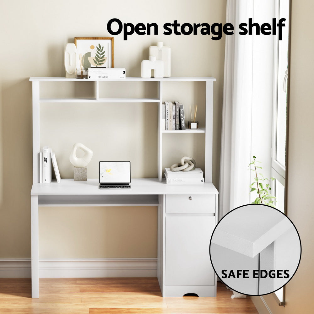 Camden Computer Desk with Drawer & Bookshelf Cabinet – White