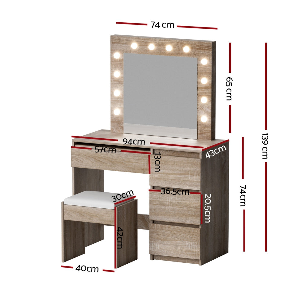 Stella LED Dressing Table Set – Wood – 12 LED Bulbs