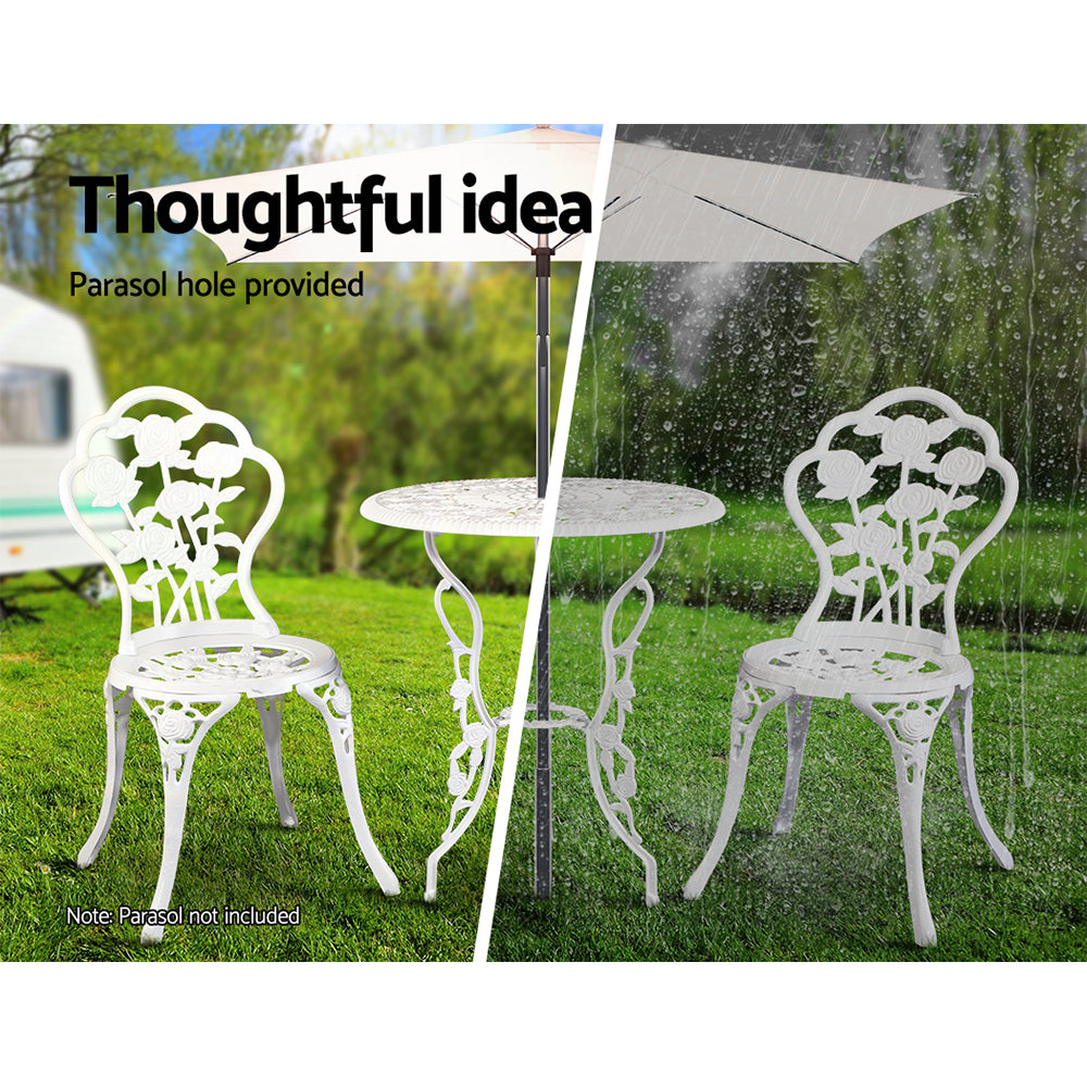 Rosefield Cast Aluminium Bistro Set – White – 3 Piece
