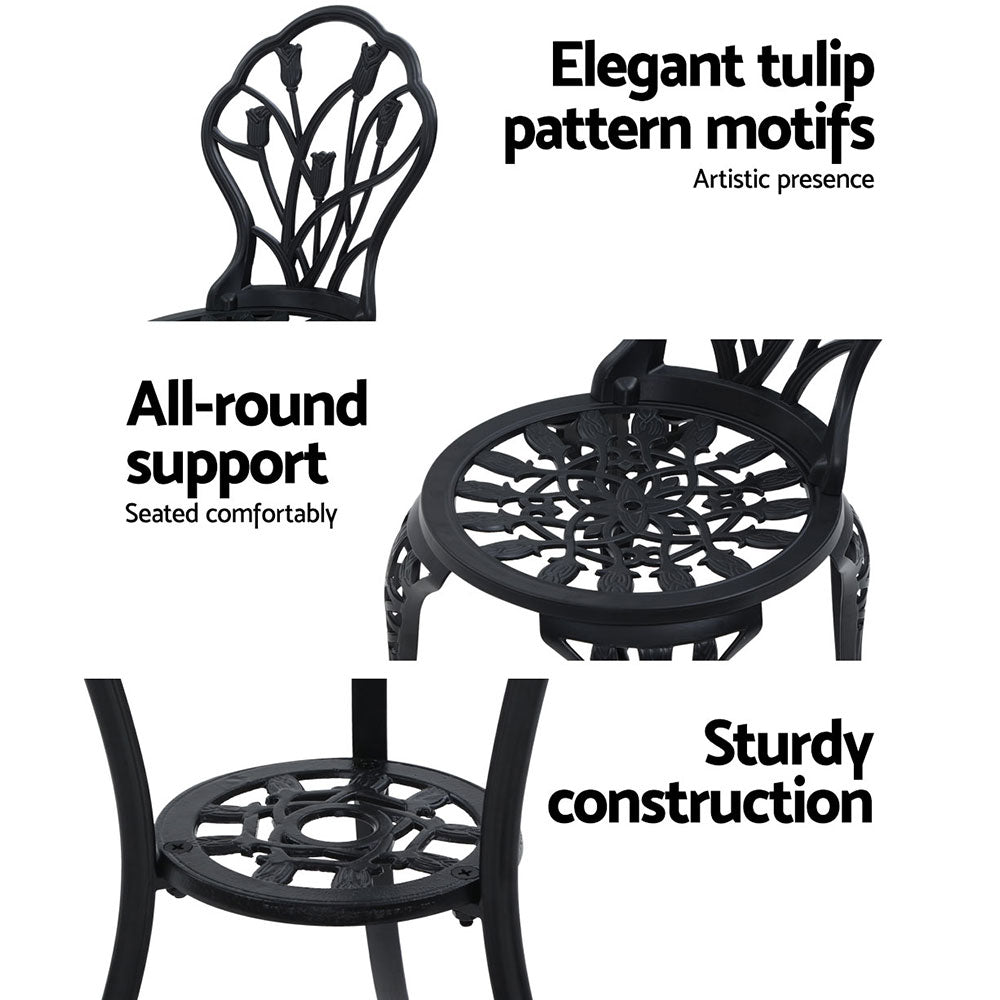 Celano Cast Aluminium Bistro Set – Black – 3 Piece