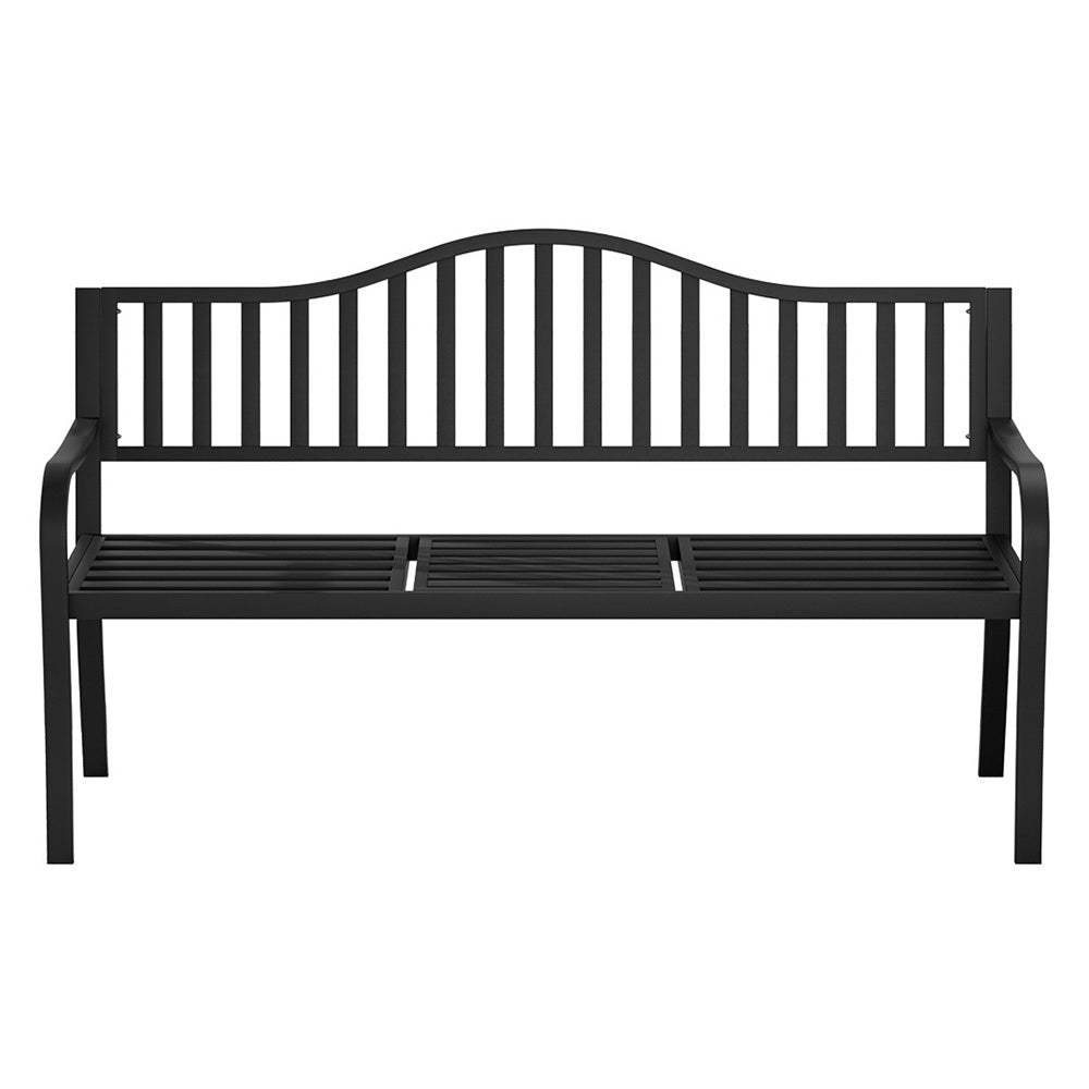 Marston Steel Garden Bench with Foldable Table – Black – Outdoor
