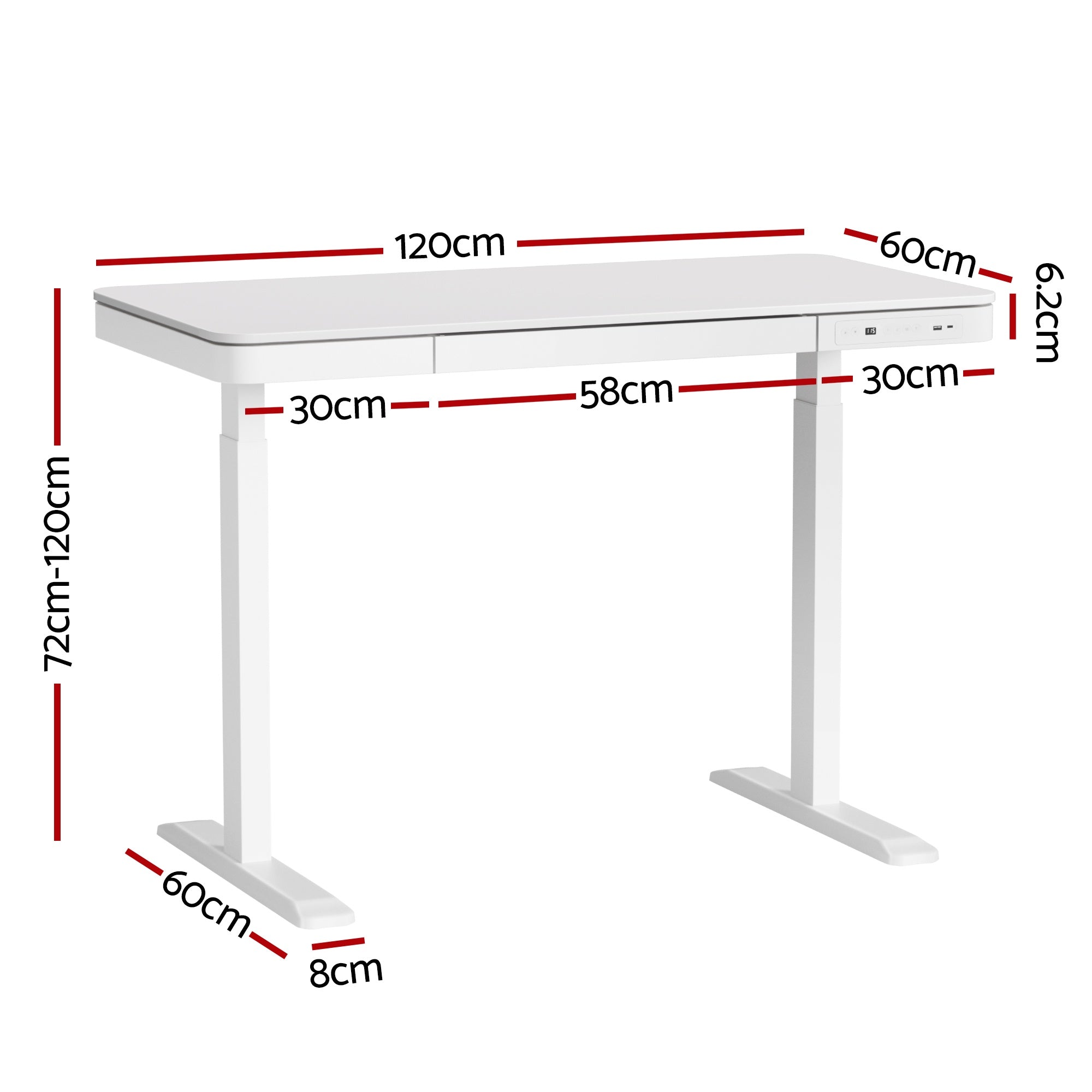 Elevate Electric Sit Stand Desk with Drawer – White – 120cm