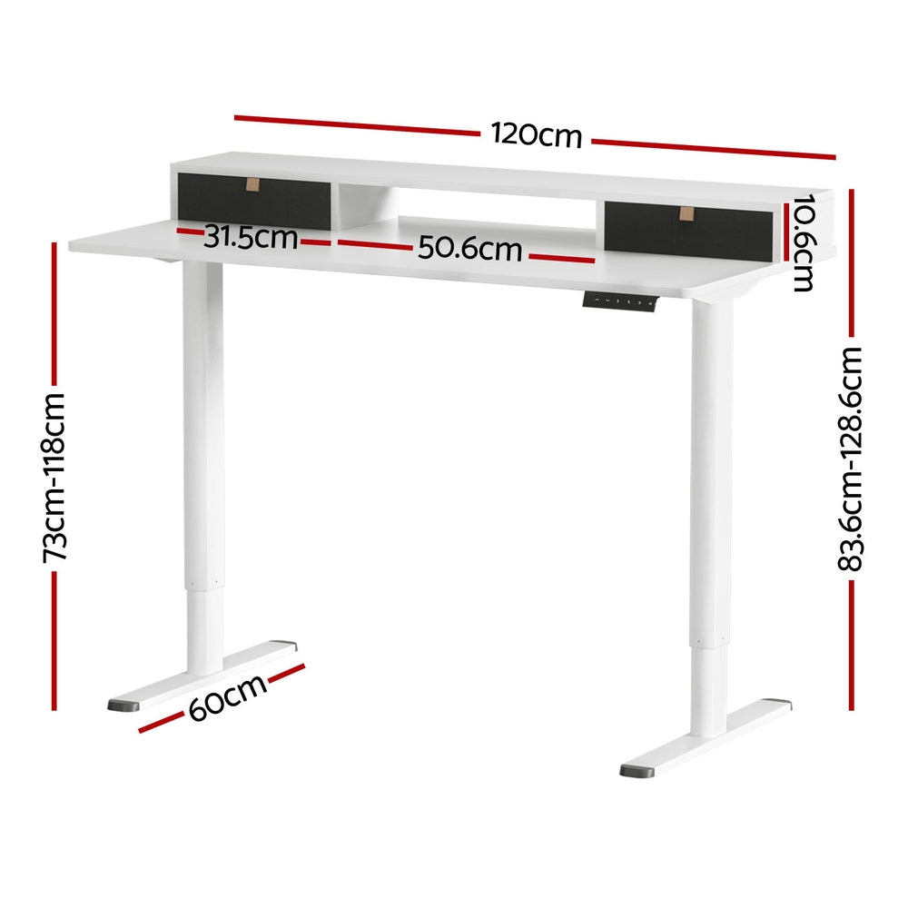 Vertex Electric Standing Desk with Shelf – White – 120 cm