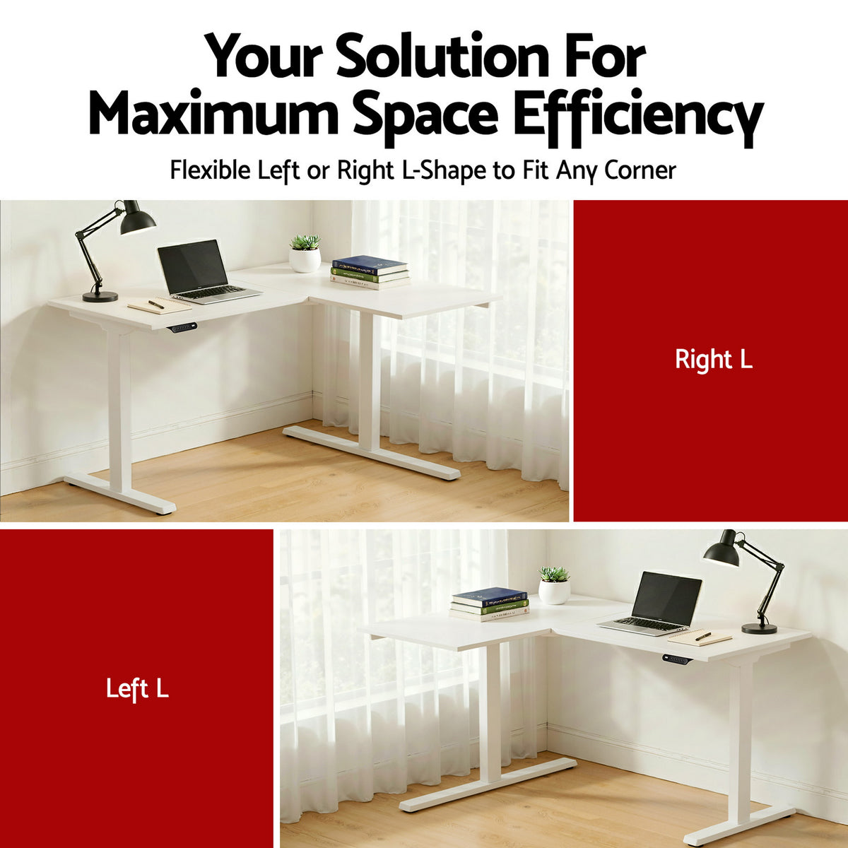 Haven L-Shape Electric Standing Desk – White – 140 x 110 cm