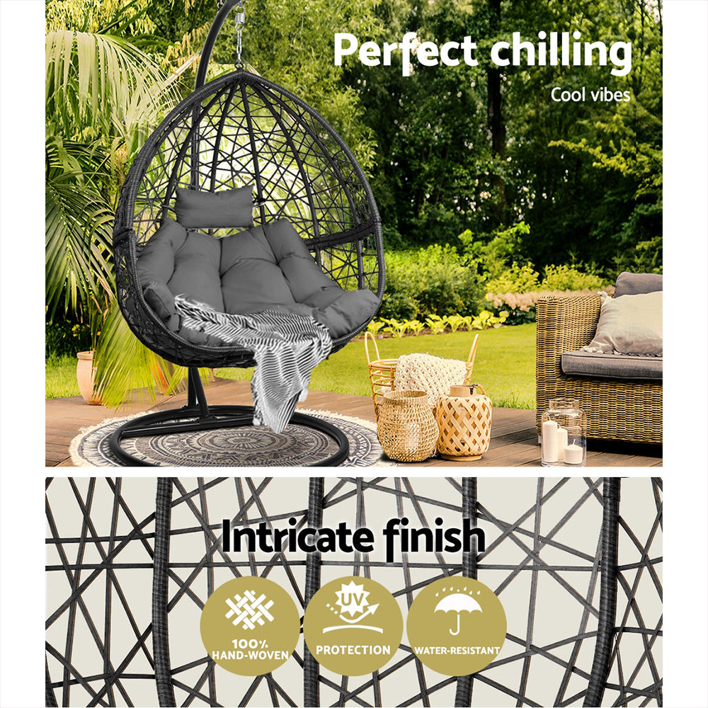Havana Wicker Egg Swing Chair – Grey – With Stand