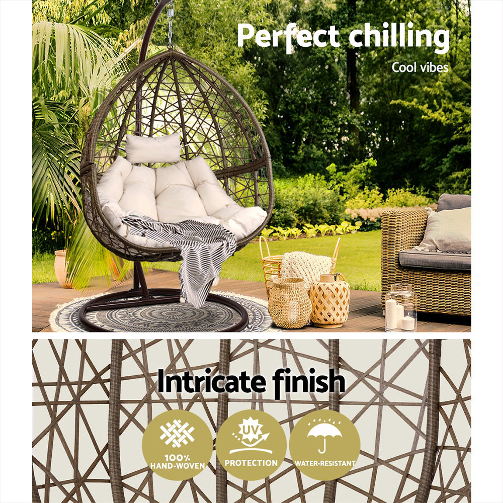 Havana Wicker Egg Swing Chair – Latte – With Stand