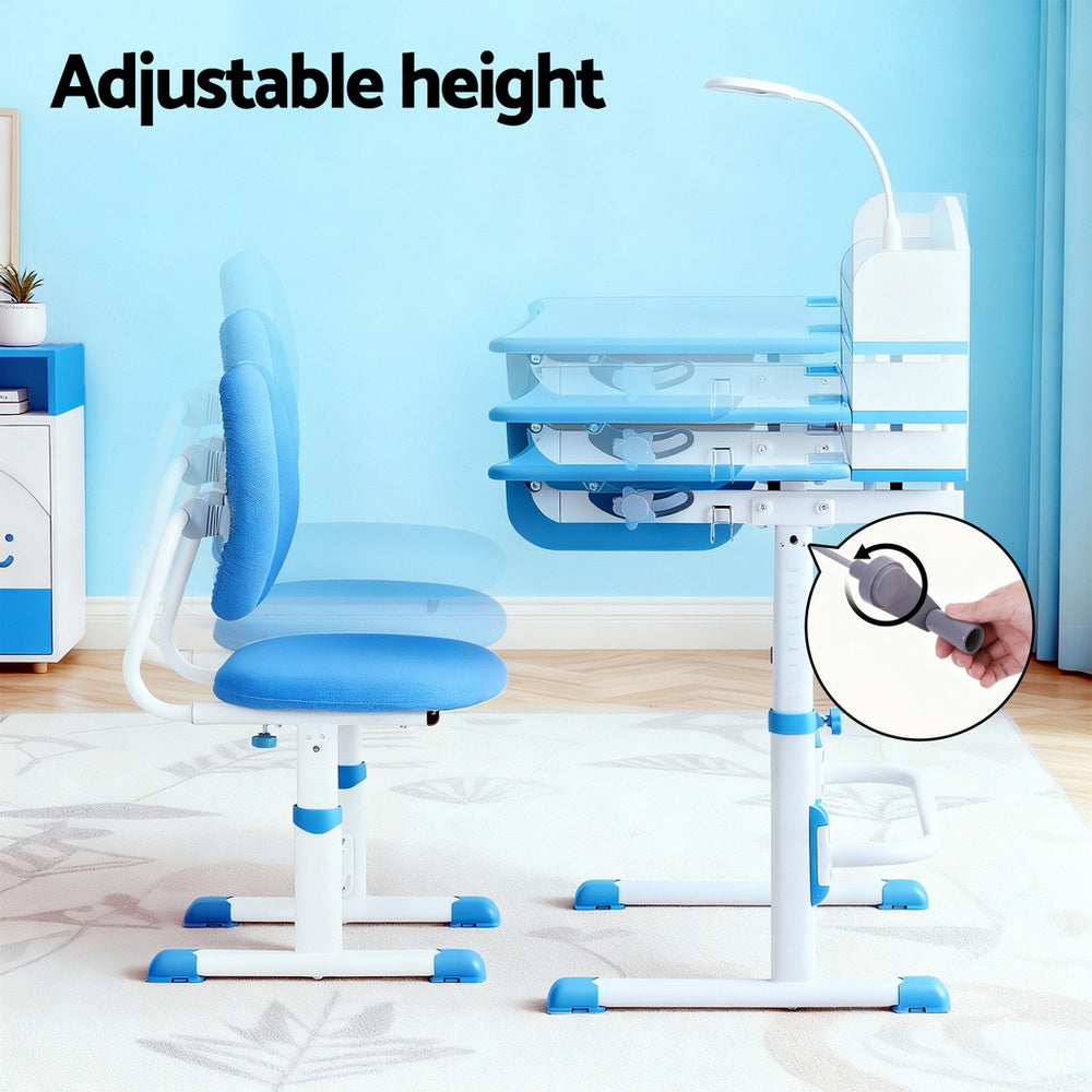 Zara Ergonomic Study Desk and Chair Set – Blue – With LED Lamp