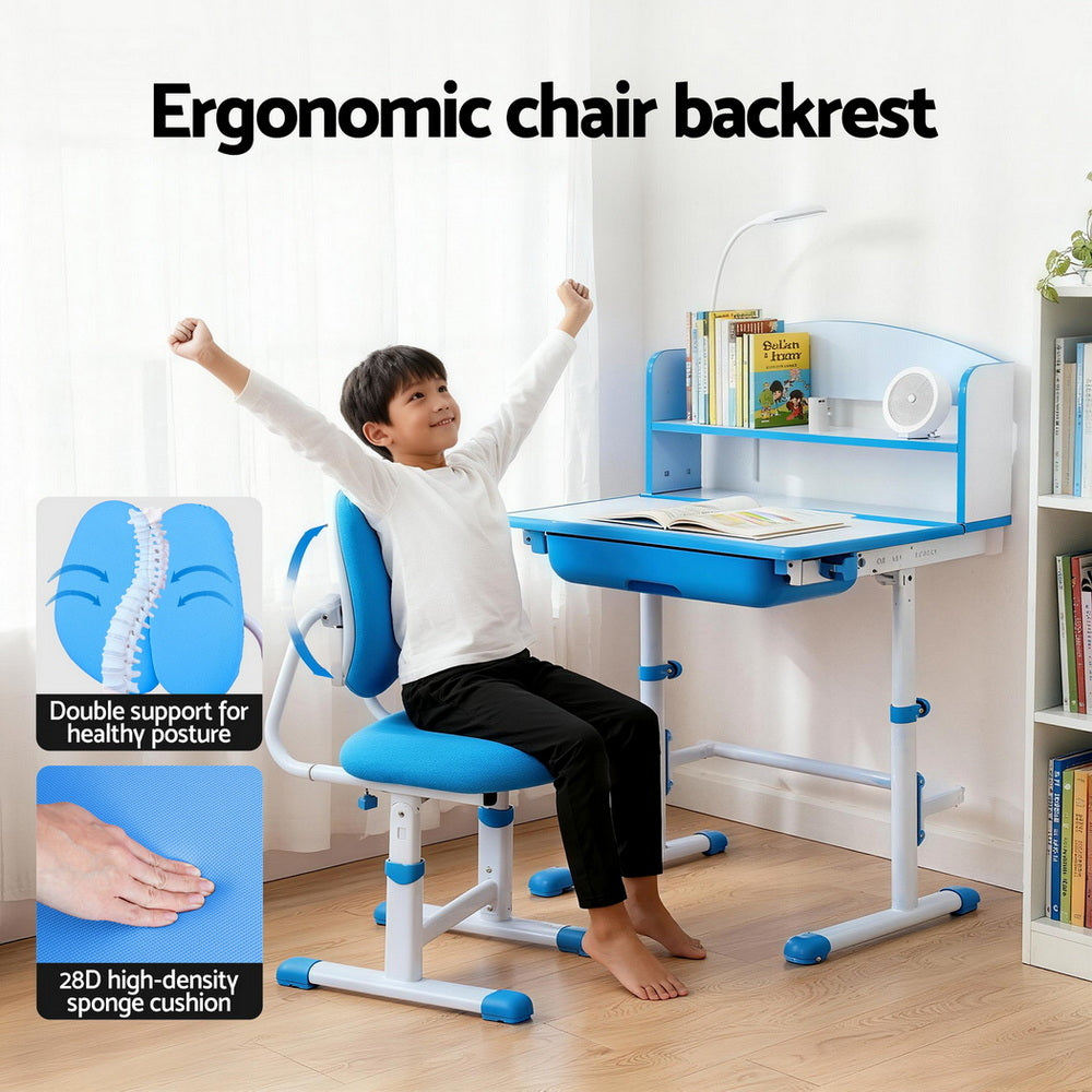 Zara Ergonomic Study Desk and Chair Set – Blue – With LED Lamp