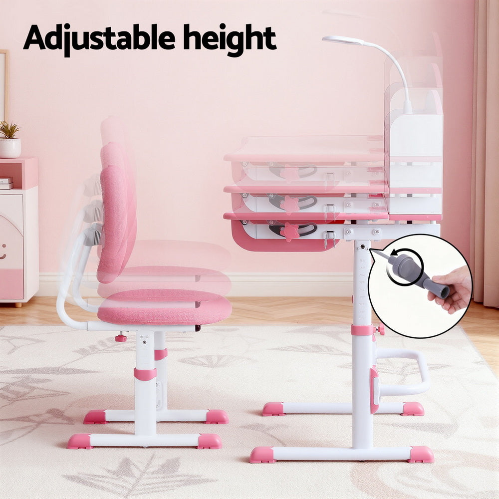 Zara Ergonomic Study Desk and Chair Set – Pink – With LED Lamp