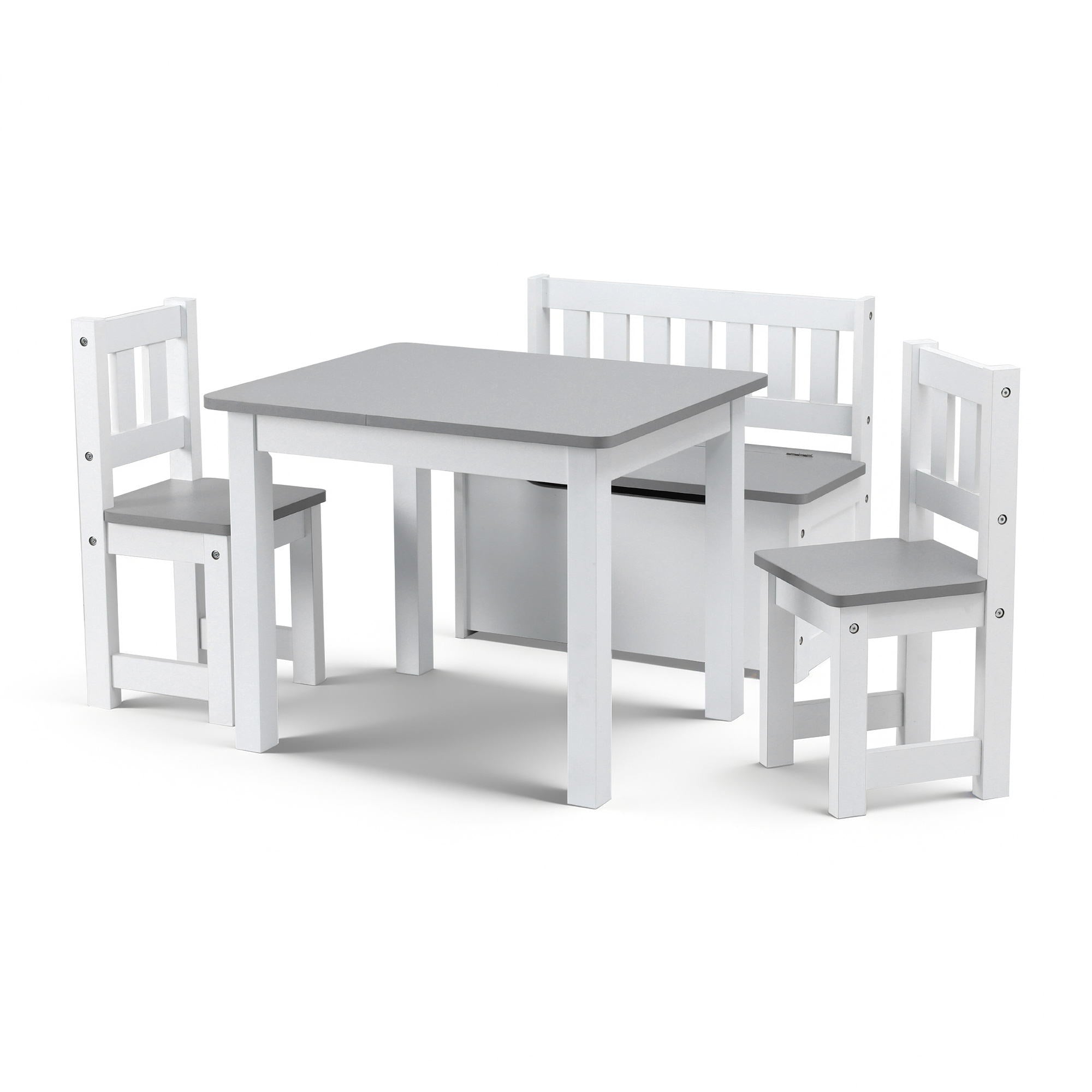 Haven 2 in 1 Kids Table and Chair Set, Activity Table with Storage Bench and 2 Chairs for Reading, Drawing, Writing, Snack Time & Arts Crafts, 4 PCS Toddler Table and Chair Set, Grey