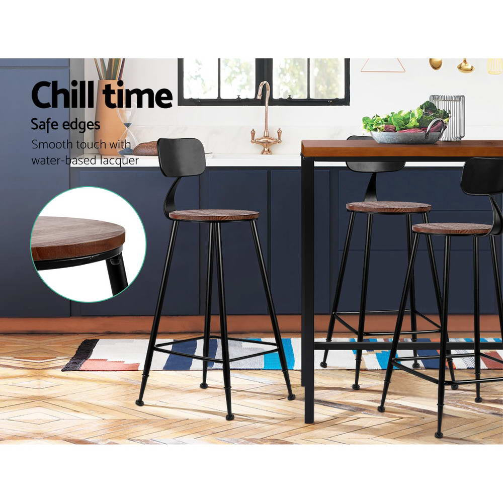 Hudson Industrial Bar Stools – Black & Wood – Set of 2