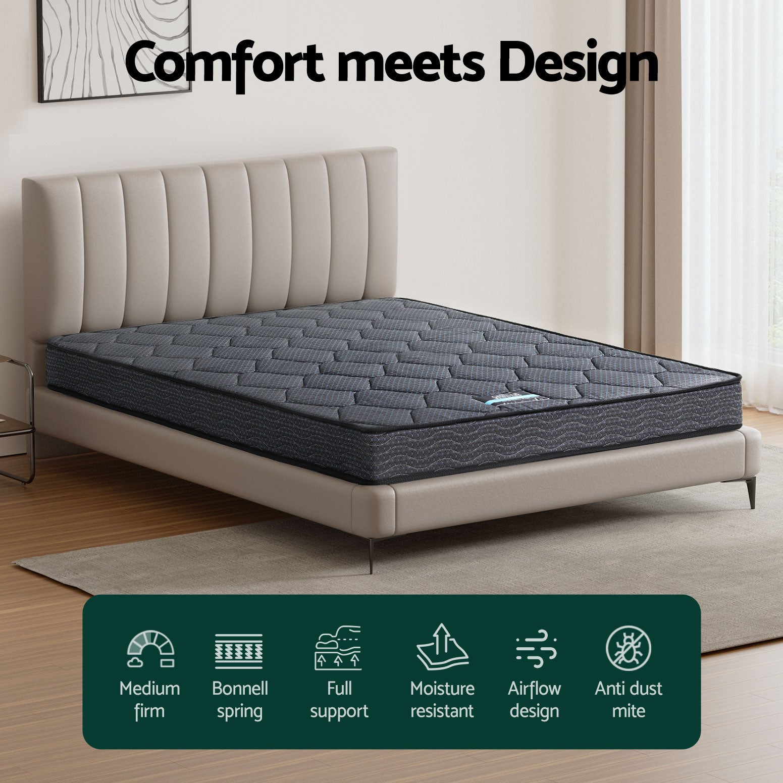 Serena Bonnell Spring Mattress – Grey – Queen
