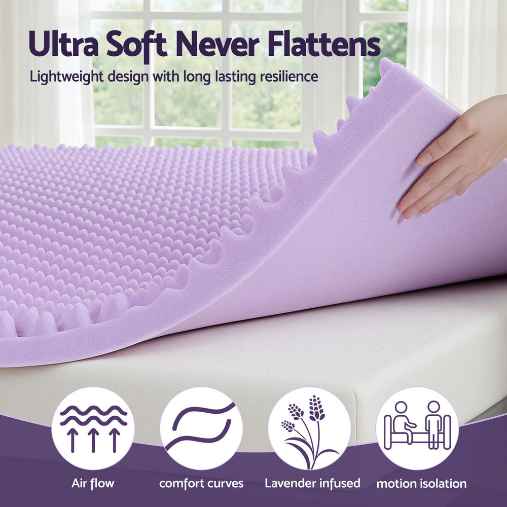 Serena Memory Foam Mattress Topper – Lavender – Double