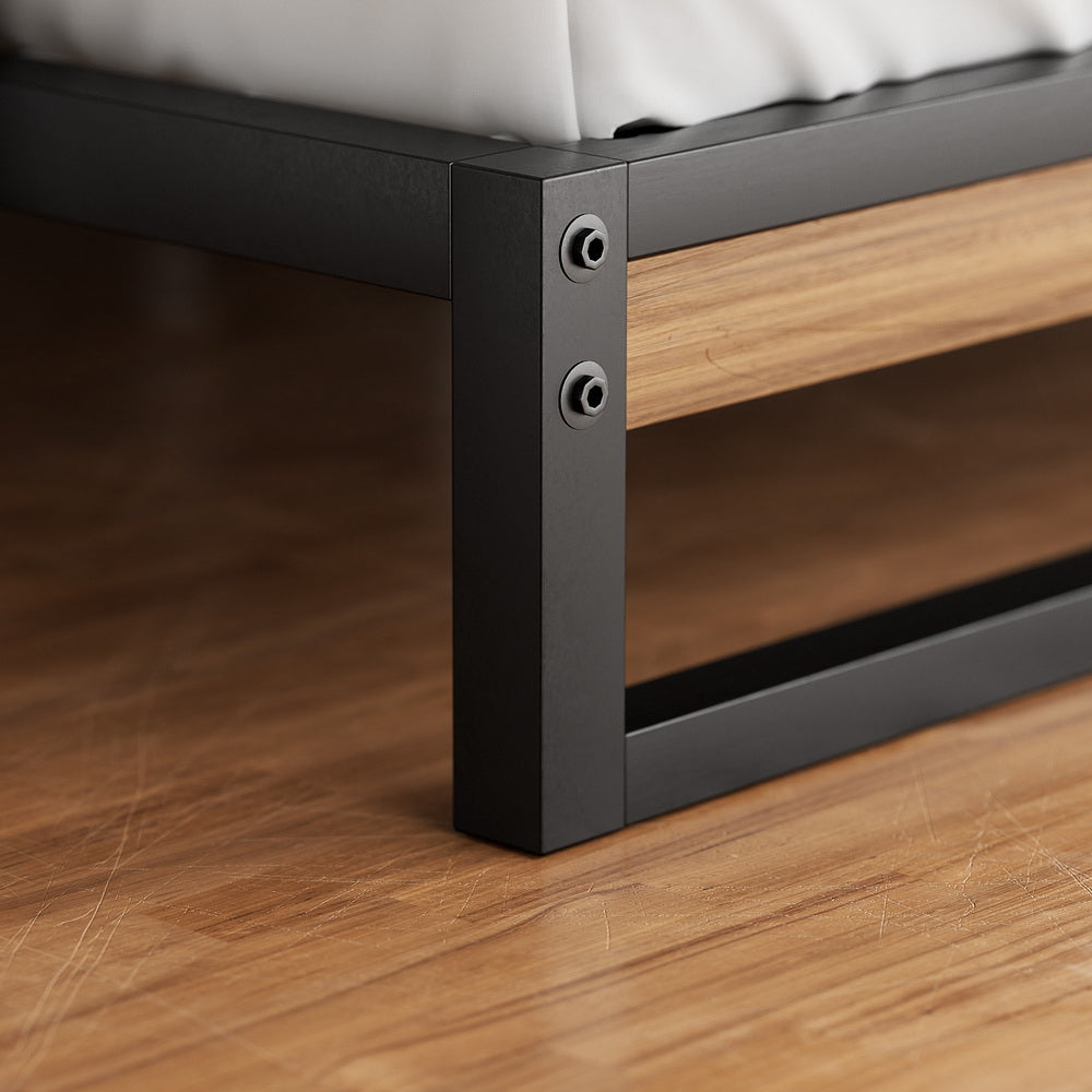 Hudson Industrial Metal Bed Frame – Black & Dark Wood – Single