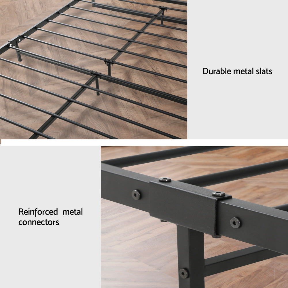 Hudson Industrial Metal Bed Frame – Black & Dark Wood – Single