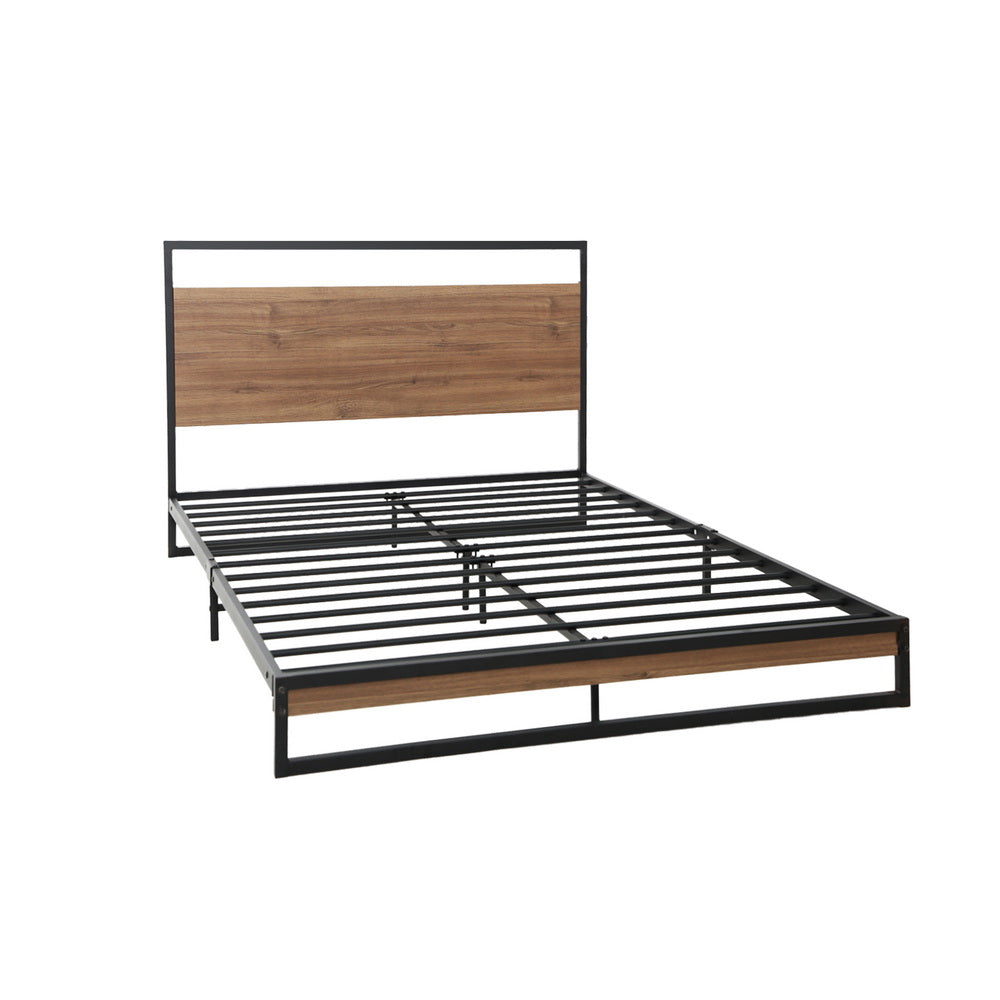 Hudson Industrial Metal Bed Frame – Black & Dark Wood – Single