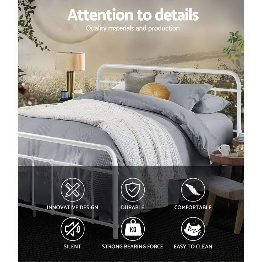 Leo Metal Bed Frame – White – Queen