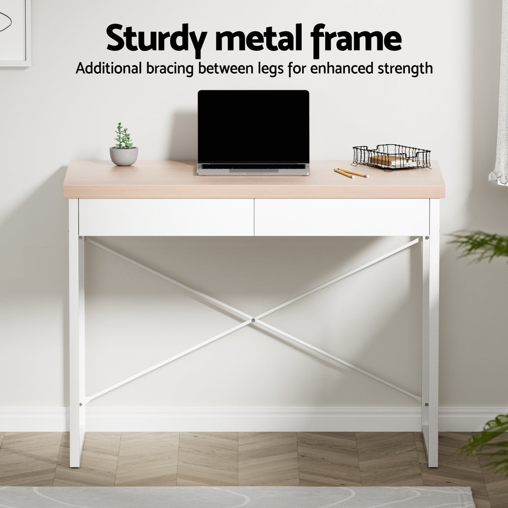 Ashton Computer Desk – Oak & White – 100 cm