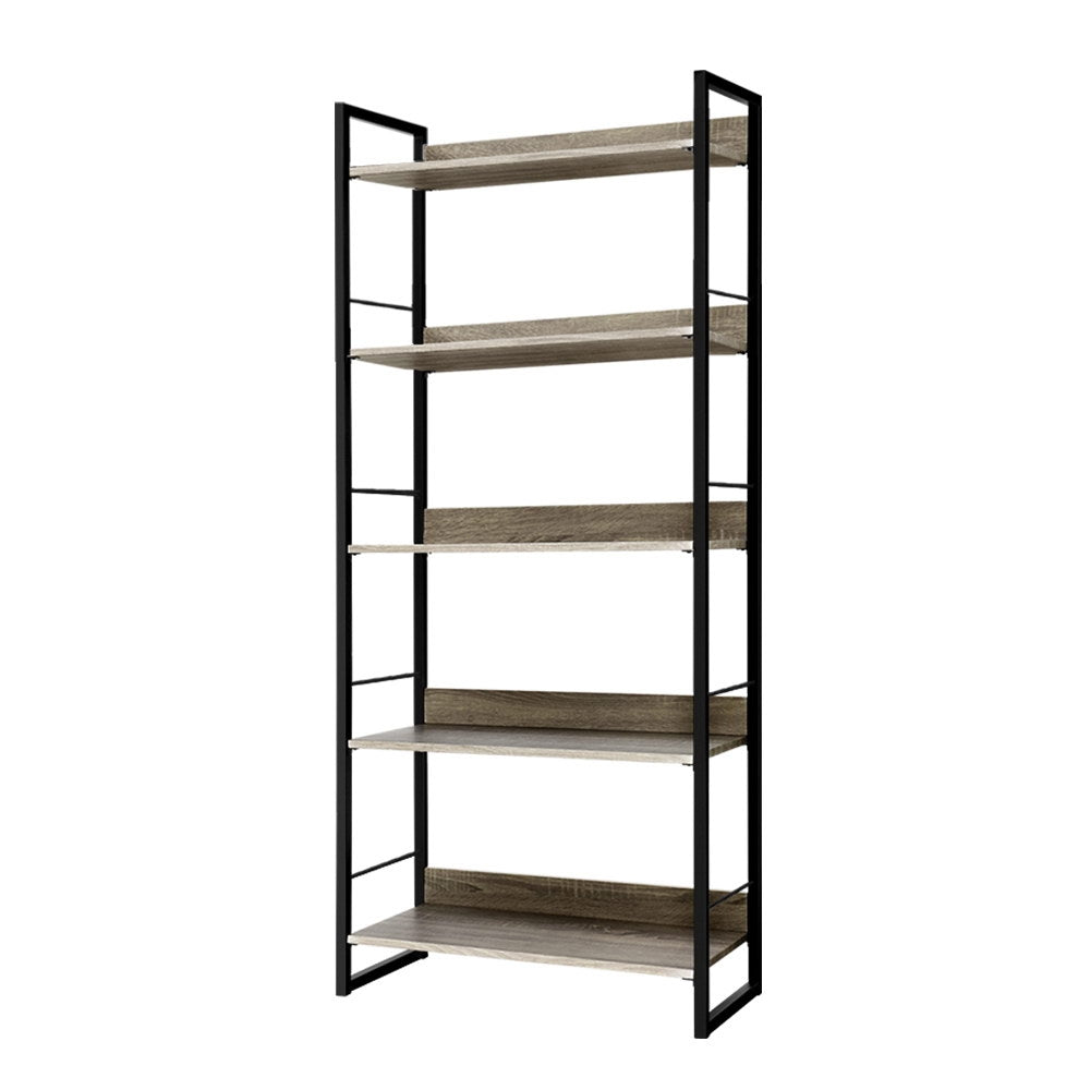 Noe Industrial Display Shelf – Black & Oak – 5 Tiers