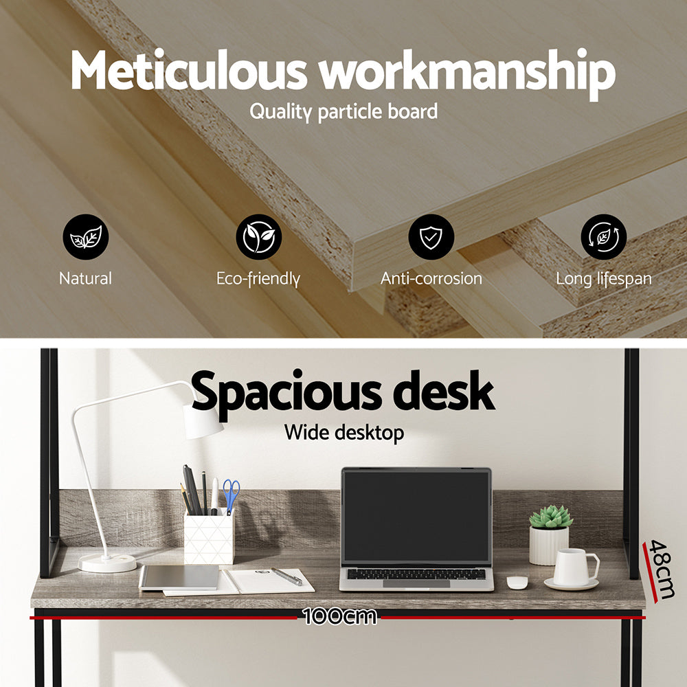 Hendon Computer Desk with Bookshelf Storage – Grey – 100 cm