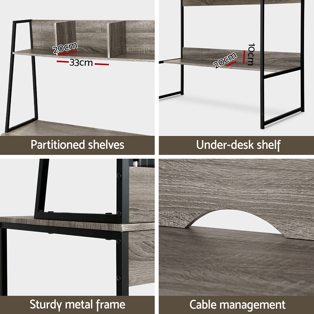 Hendon Computer Desk with Bookshelf Storage – Grey – 100 cm