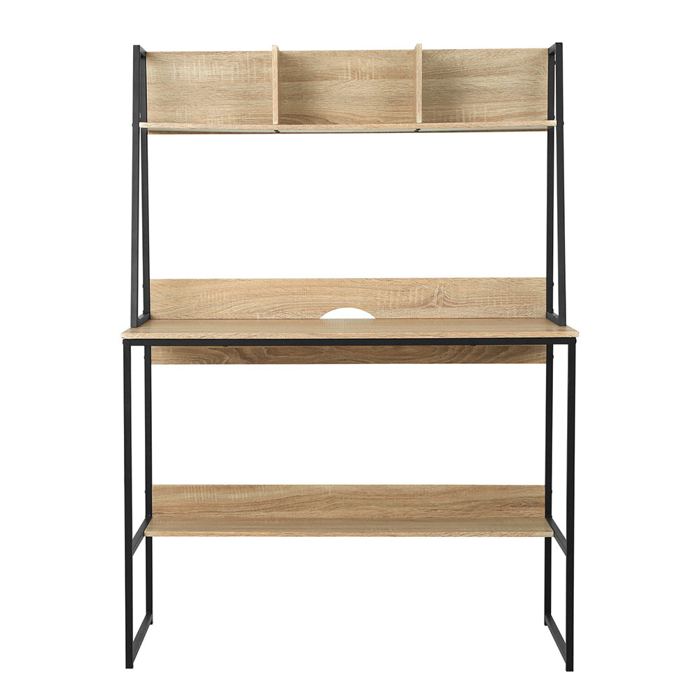 Alderon Computer Desk with Bookshelf Storage – Brown – 100 cm