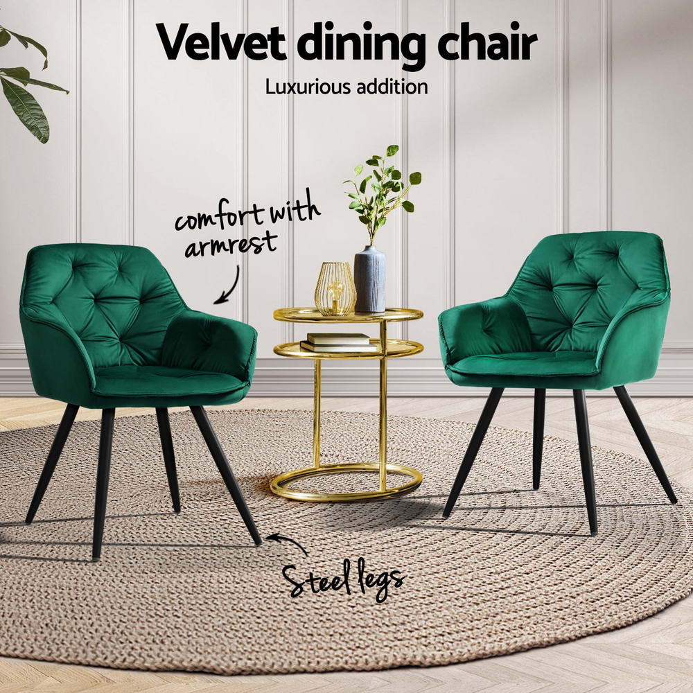 Delia Velvet Armchairs – Green – Set of 4