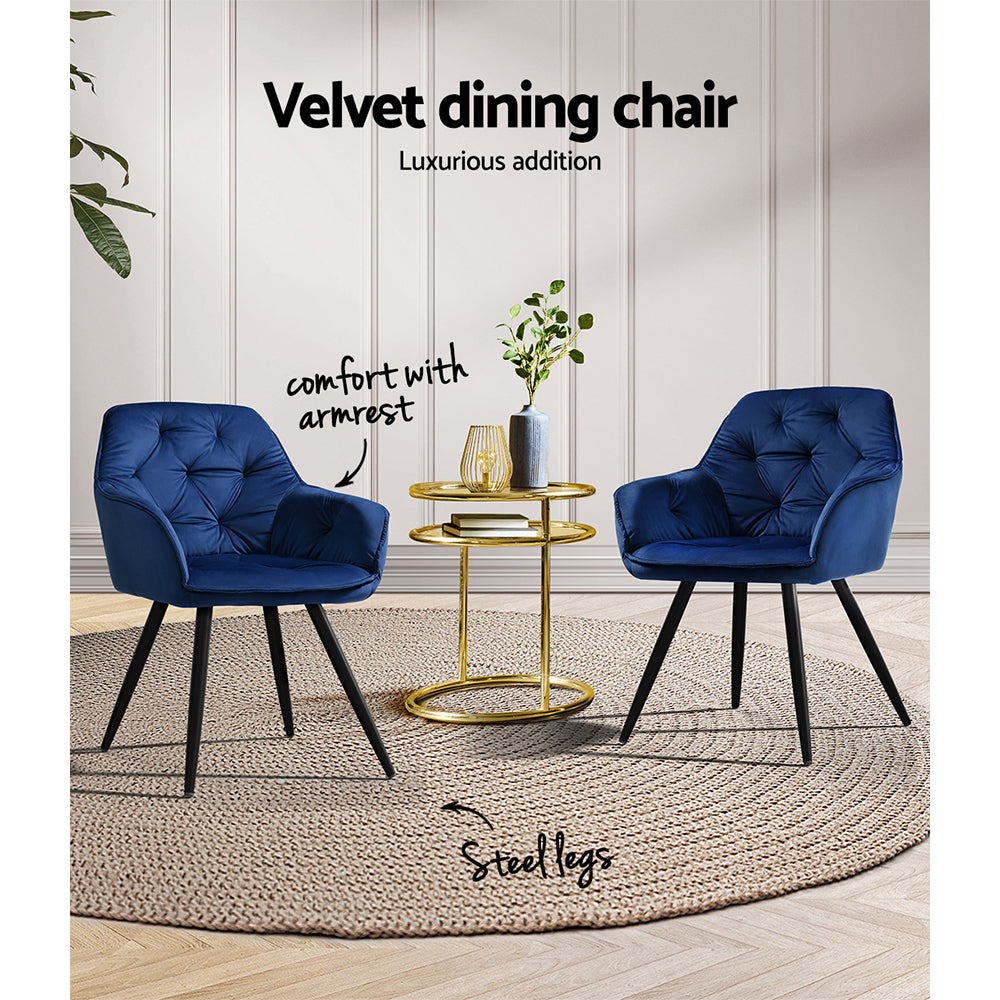 Calivia Velvet Diamond Tufted Armchair – Blue – Set of 2