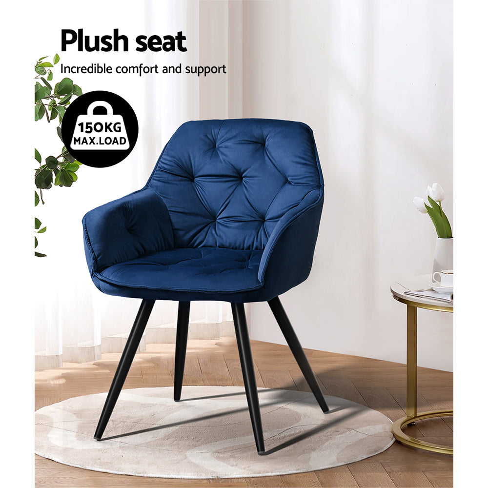 Calivia Velvet Diamond Tufted Armchair – Blue – Set of 2