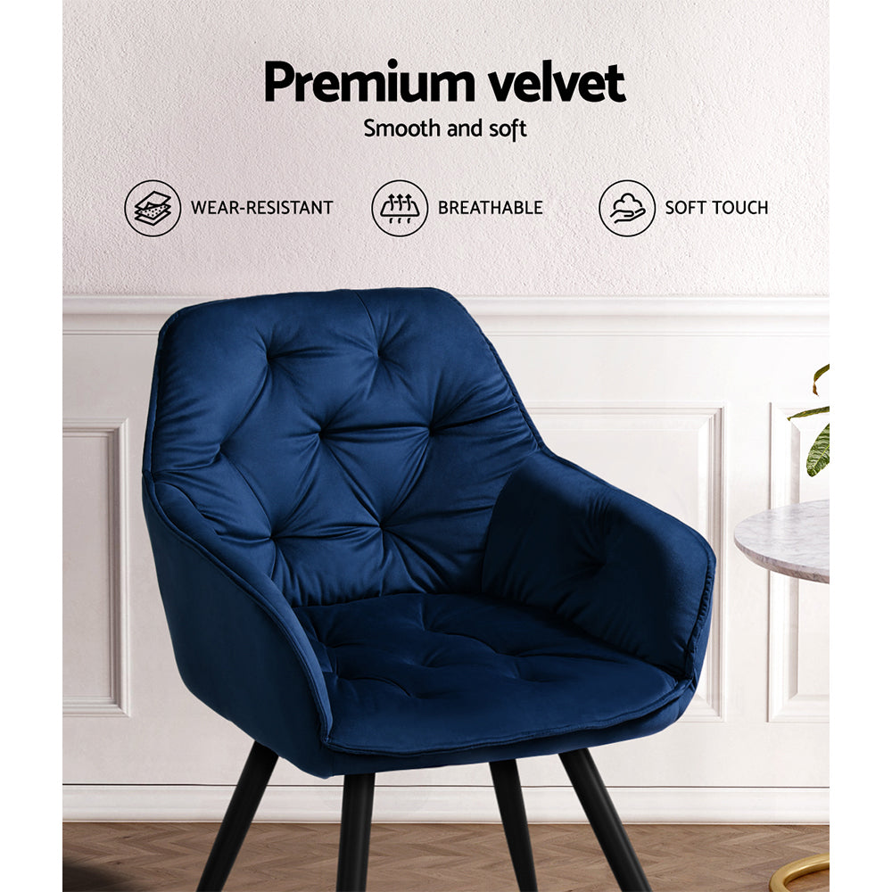 Calivia Velvet Diamond Tufted Armchair – Blue – Set of 2