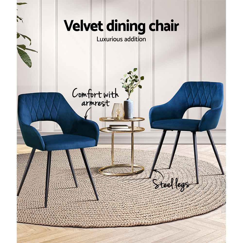 Caitlee Velvet Hollow Armchair – Blue – Set of 2
