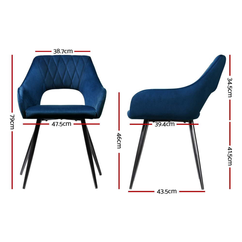 Keaton Velvet Armchairs – Blue – Set of 4