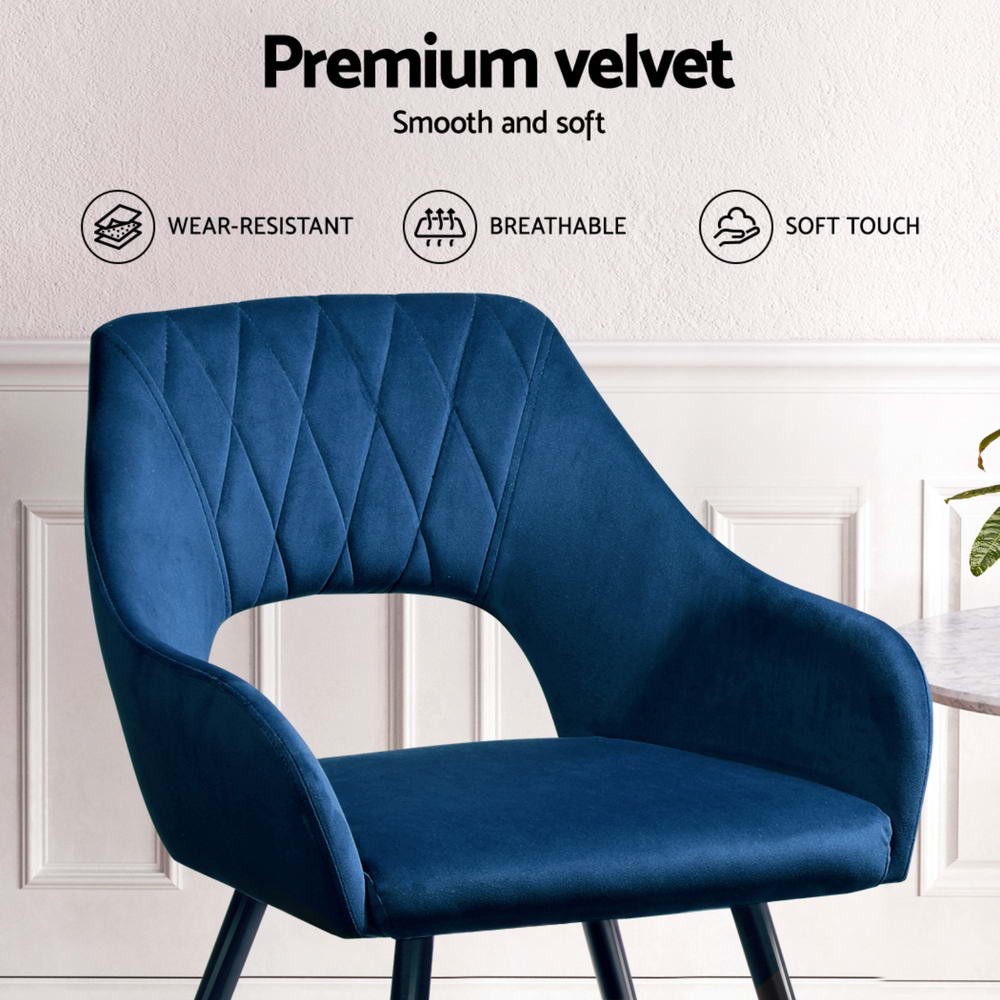 Keaton Velvet Armchairs – Blue – Set of 4