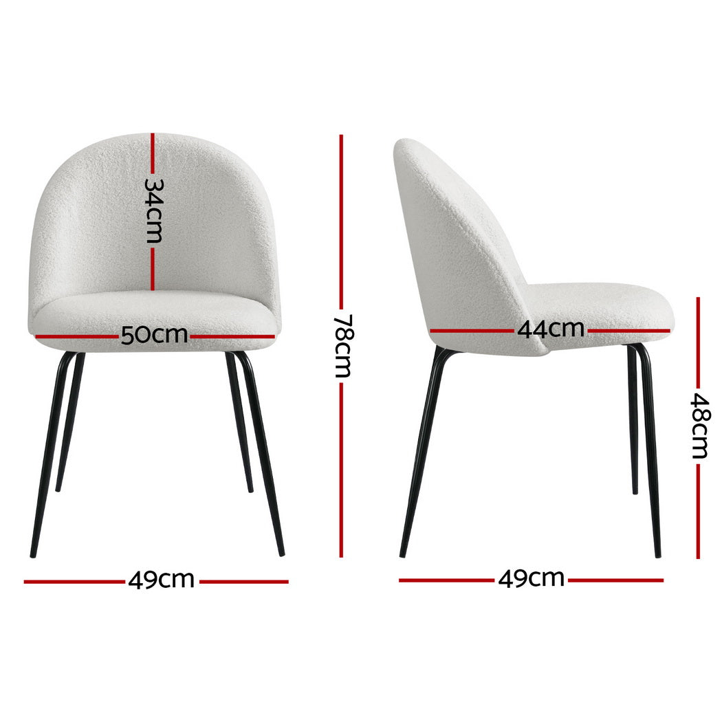 Tofa Sherpa Bouclé Dining Chairs – White – Set of 4