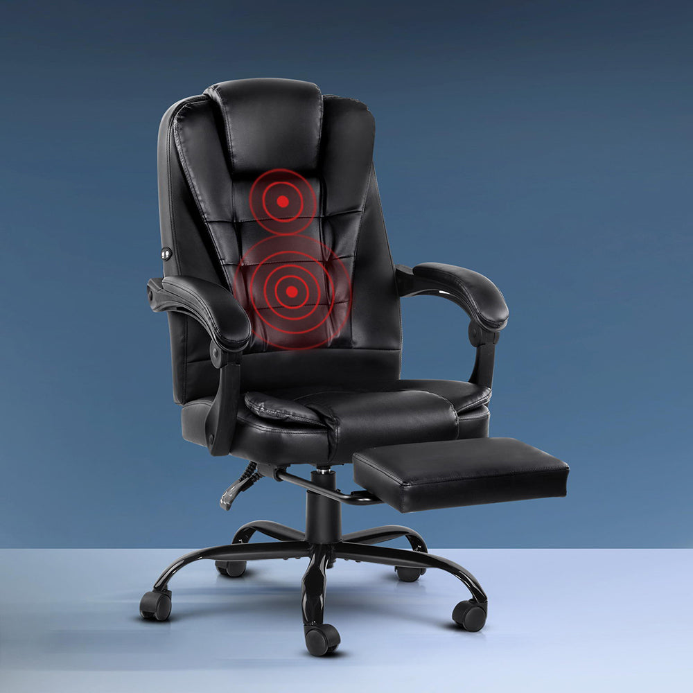 Haven 2 Point Massage Office Chair PU Leather Footrest Black