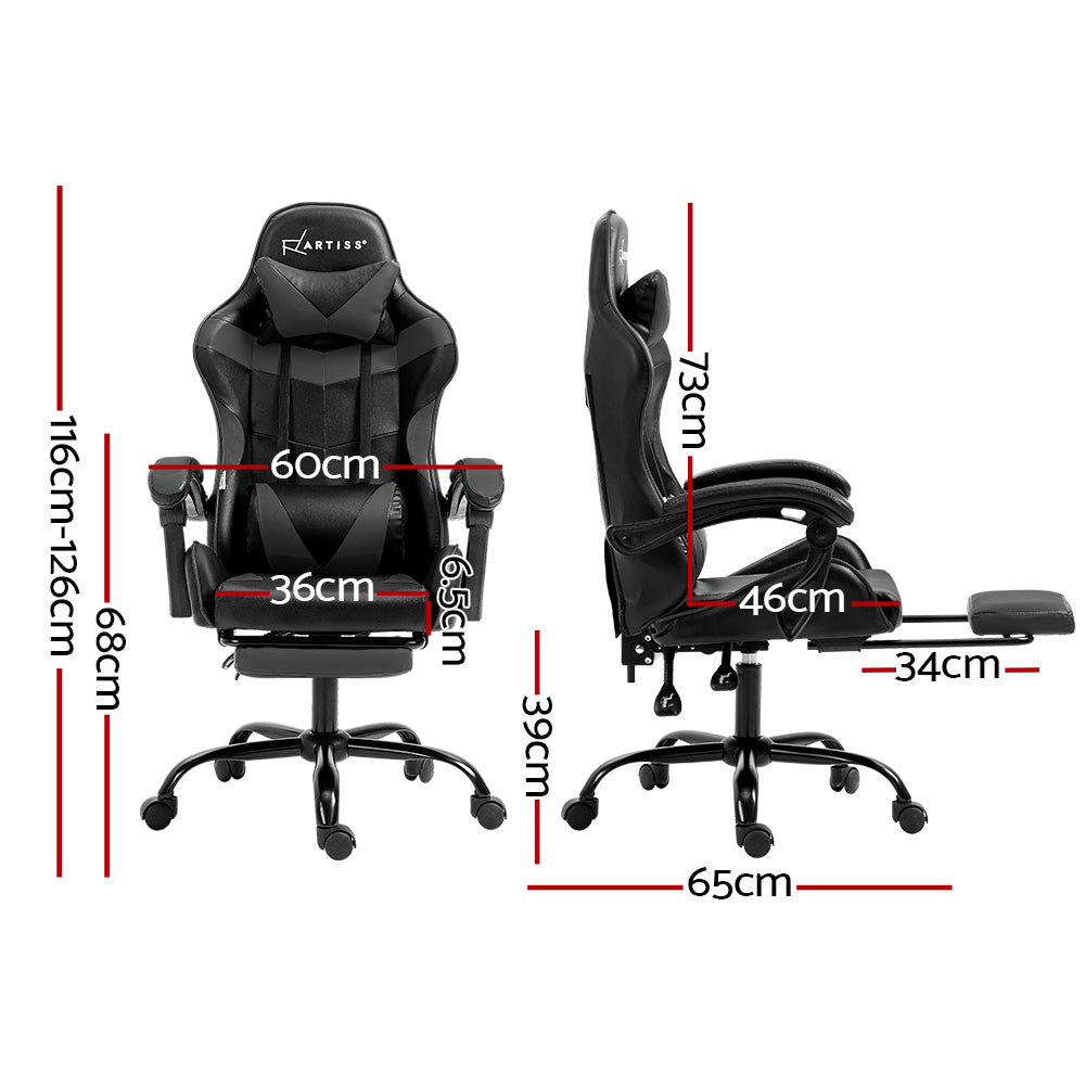 Executive Gaming Chair – Grey / Charcoal – With Footrest
