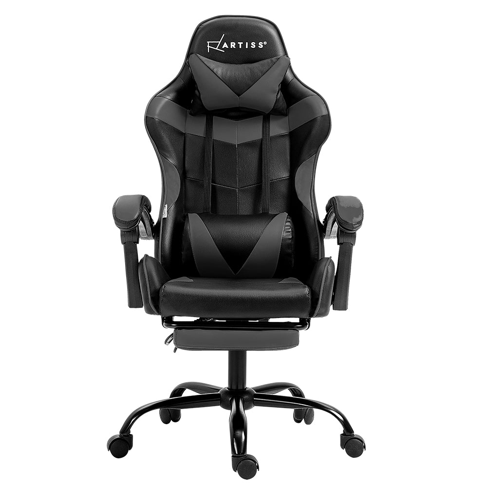 Executive Gaming Chair – Grey / Charcoal – With Footrest