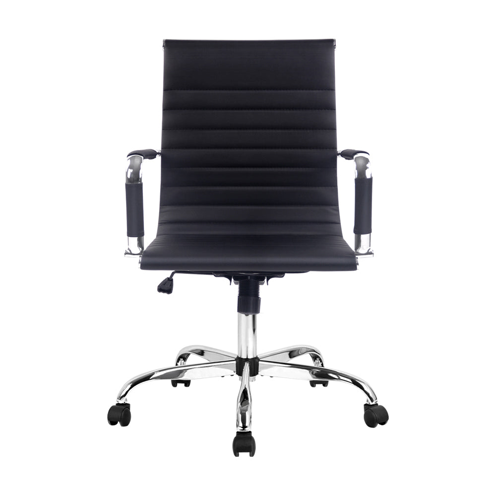 Valentina Leather Mid-Back Office Chair – Black – Standard