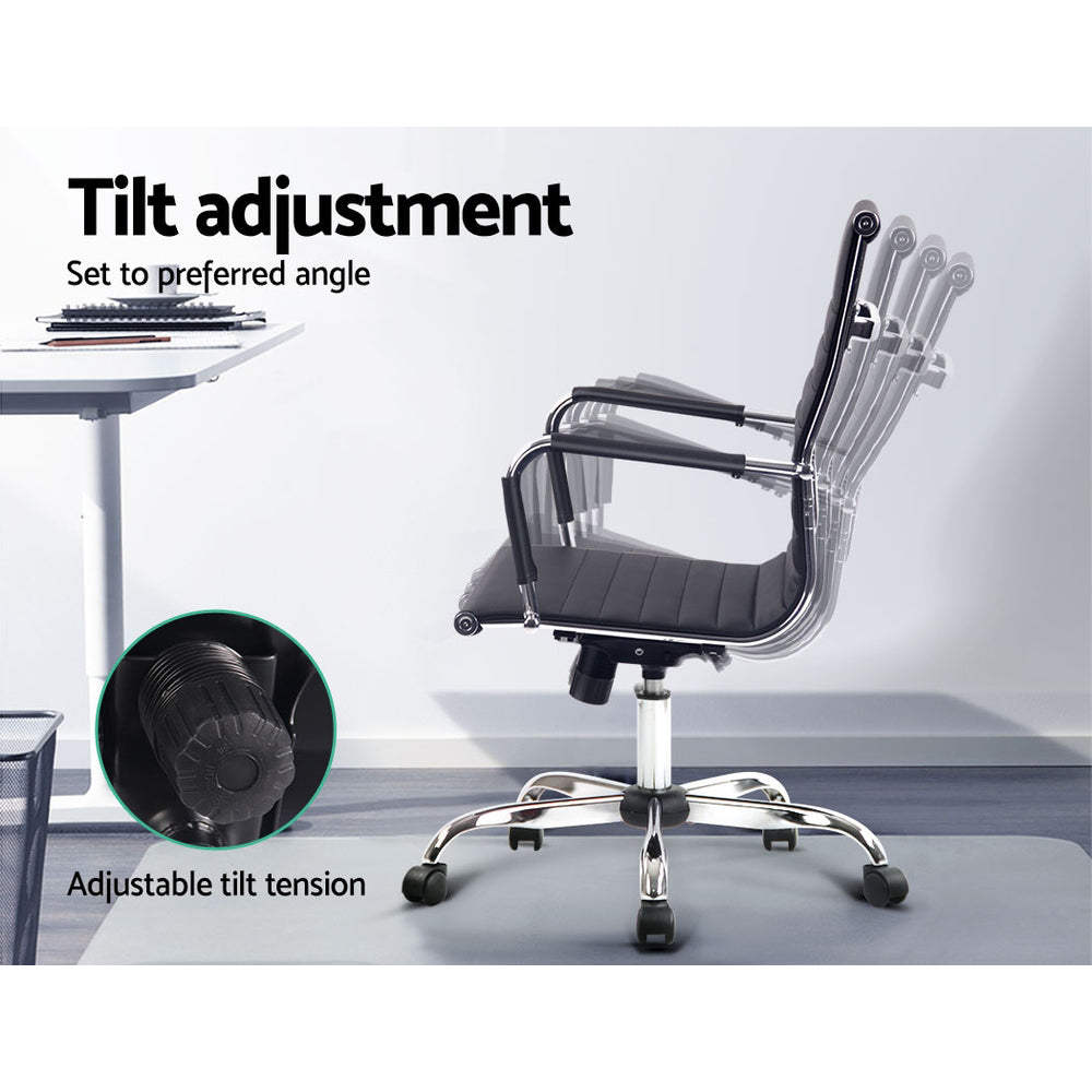 Valentina Leather Mid-Back Office Chair – Black – Standard