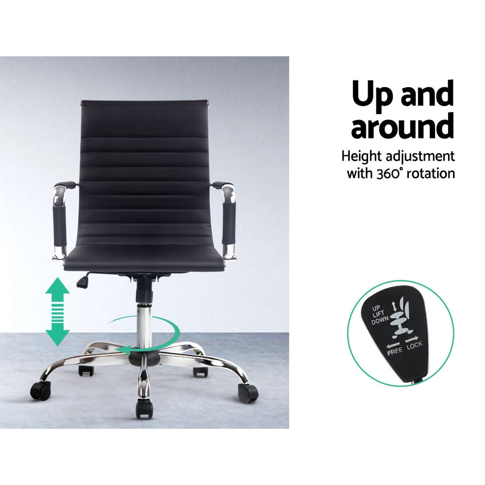 Valentina Leather Mid-Back Office Chair – Black – Standard