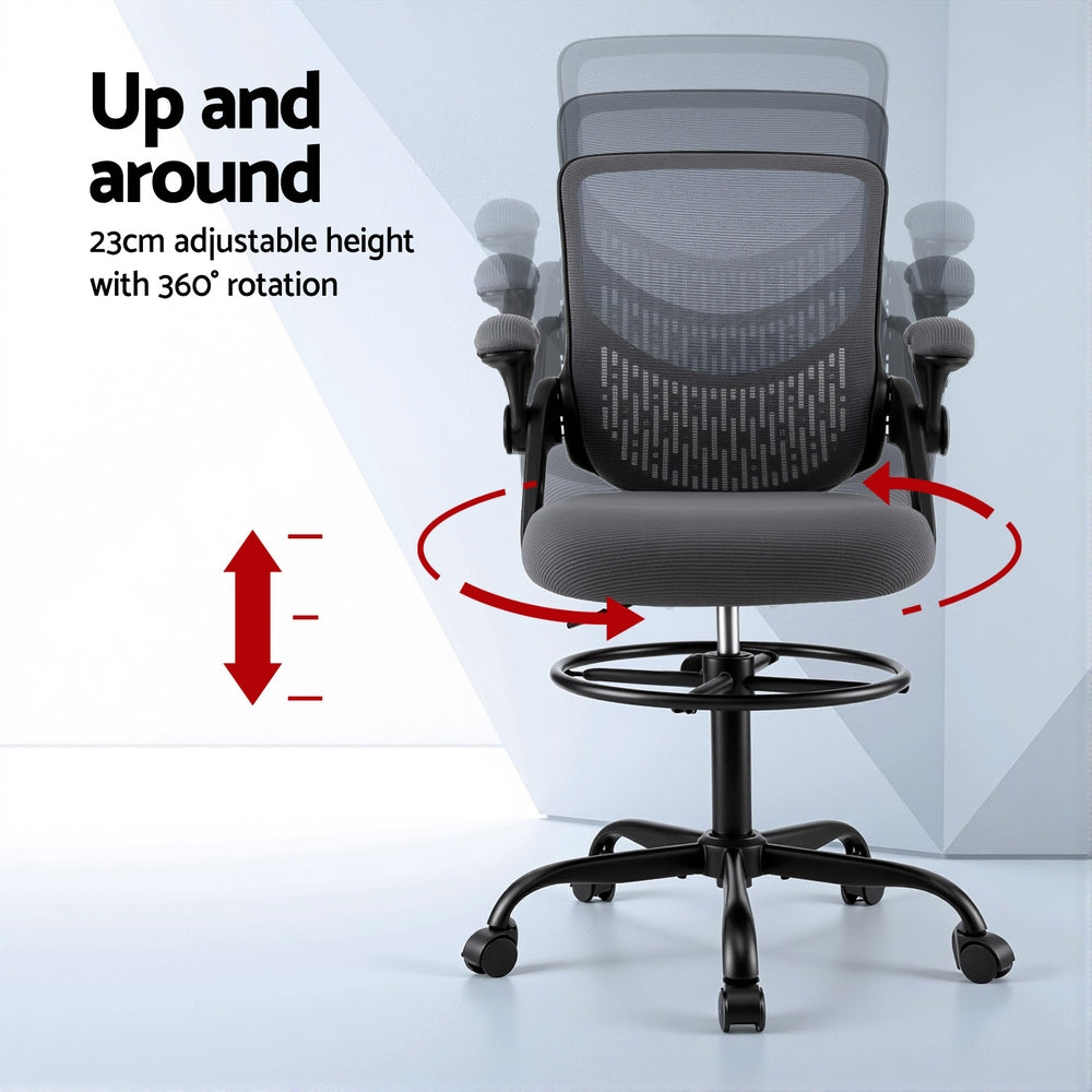 Kendron Drafting Office Chair – Grey Mesh Design