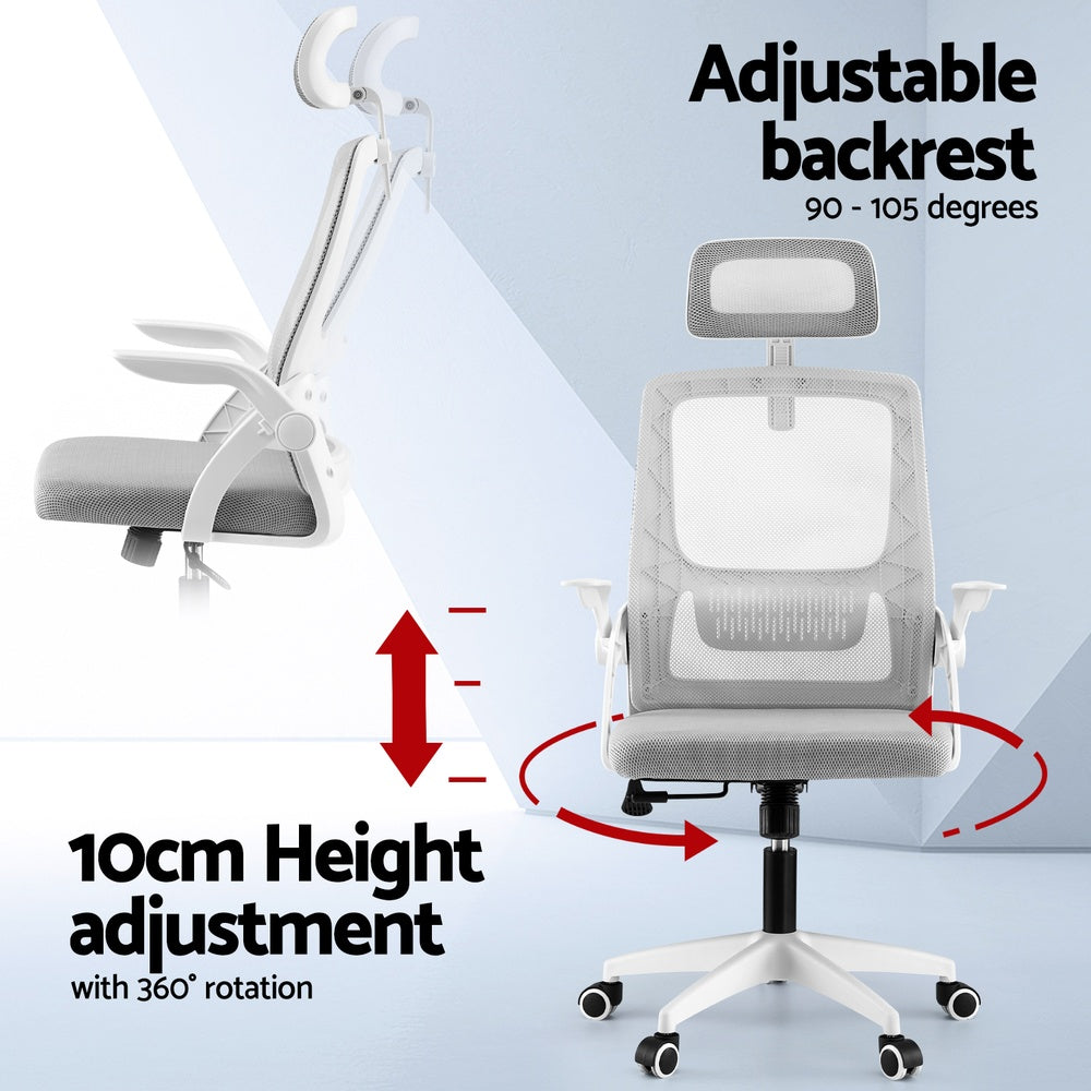 Summit Ergonomic Office Chair with Adjustable Headrest – Grey – Standard
