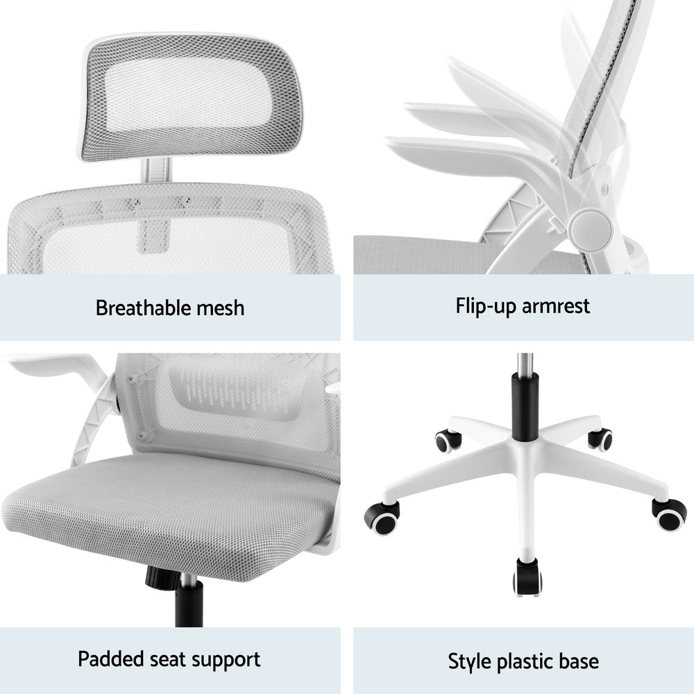 Summit Ergonomic Office Chair with Adjustable Headrest – Grey – Standard