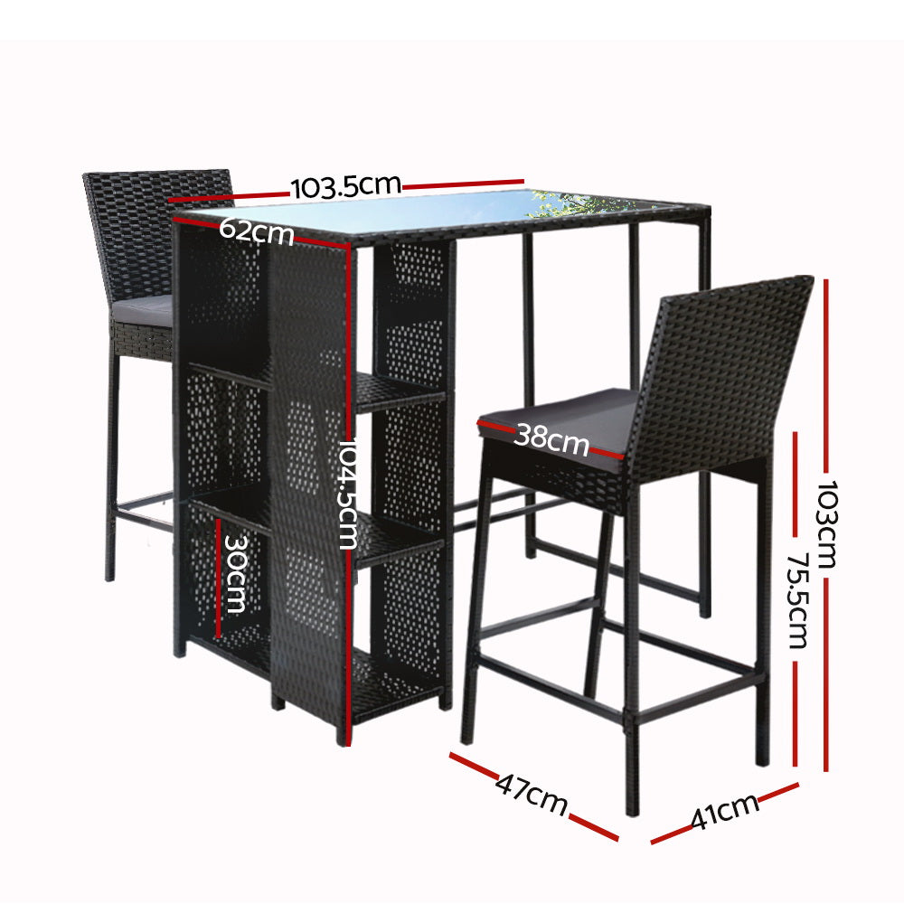 Rowan Wicker Bar Set – Black – 3 Piece