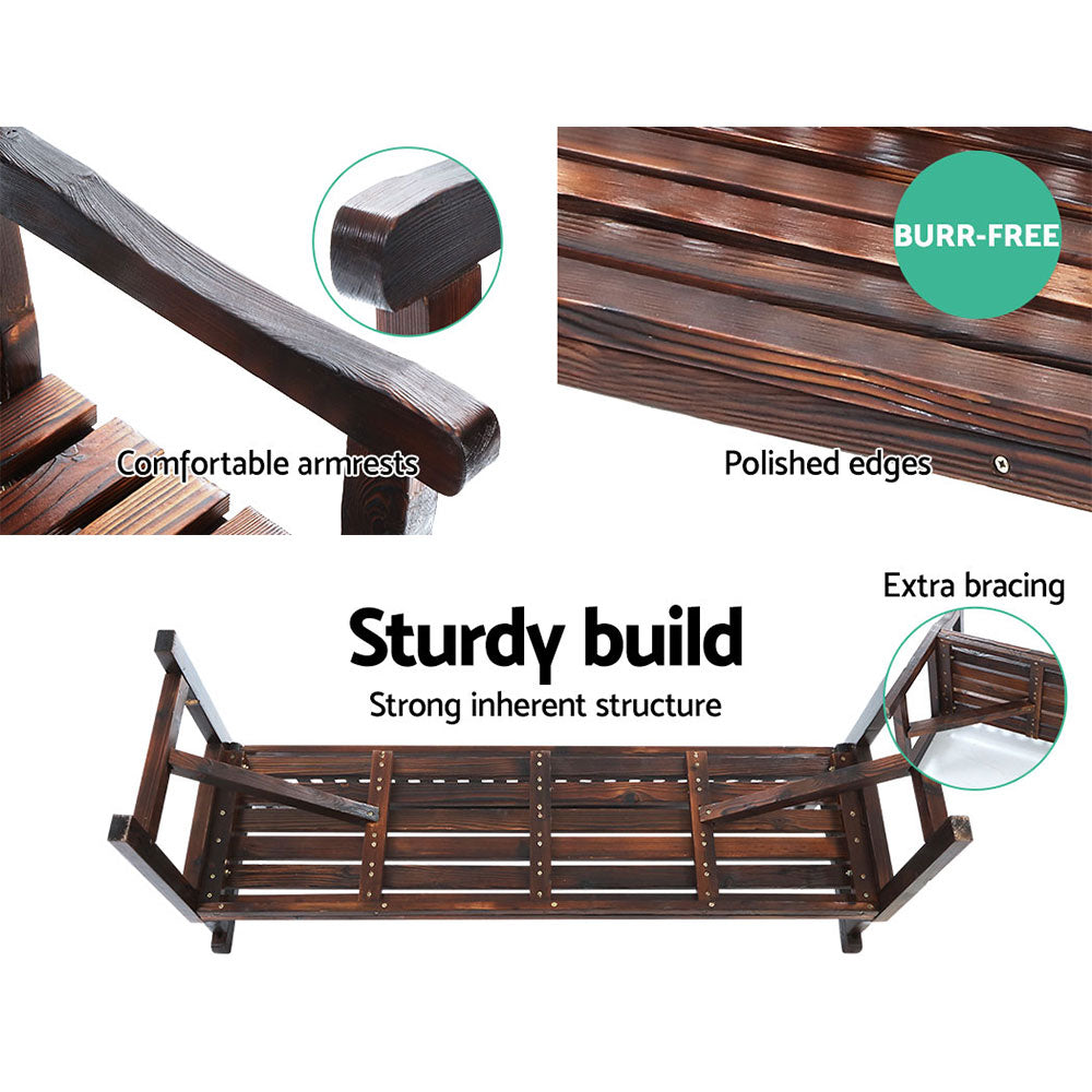 Rustico 3 Seat Outdoor Garden Bench – Charcoal – 160cm