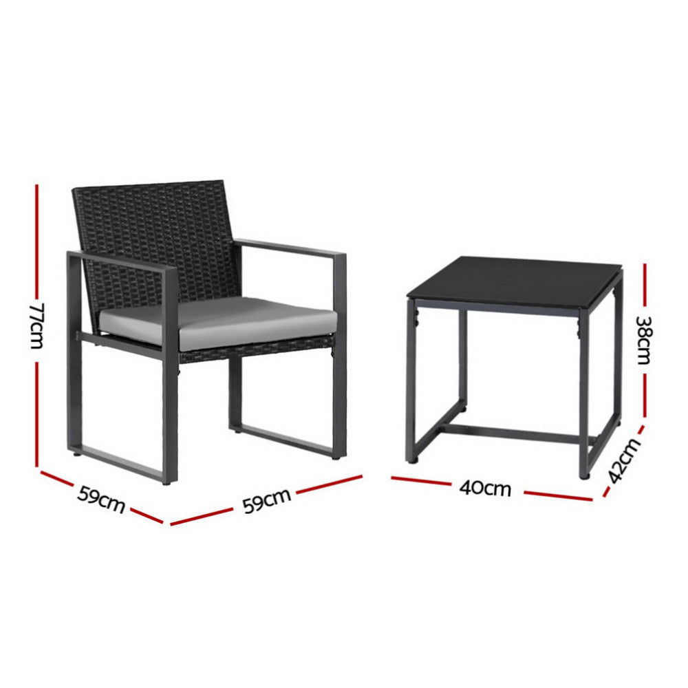 Haven Wicker Bistro Set – Black – 3 Piece