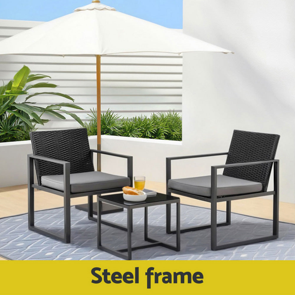 Haven Wicker Bistro Set – Black – 3 Piece